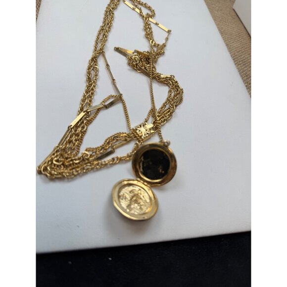 Locket pendant 4 tier necklace Gold Plated Multi-Layer Necklace With Floral Etch - Picture 4 of 10